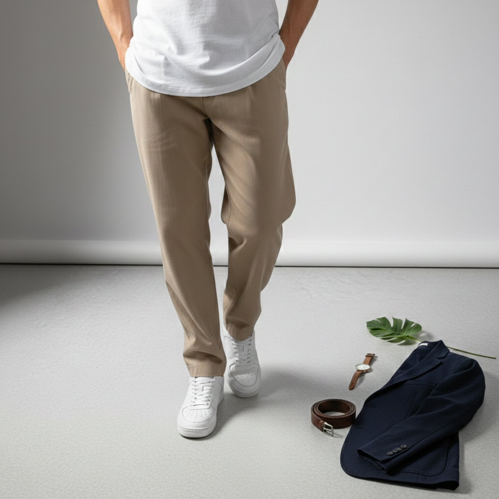 شلوار مردانه بنگال کش دم پا ساده مدل Behnam-کرم