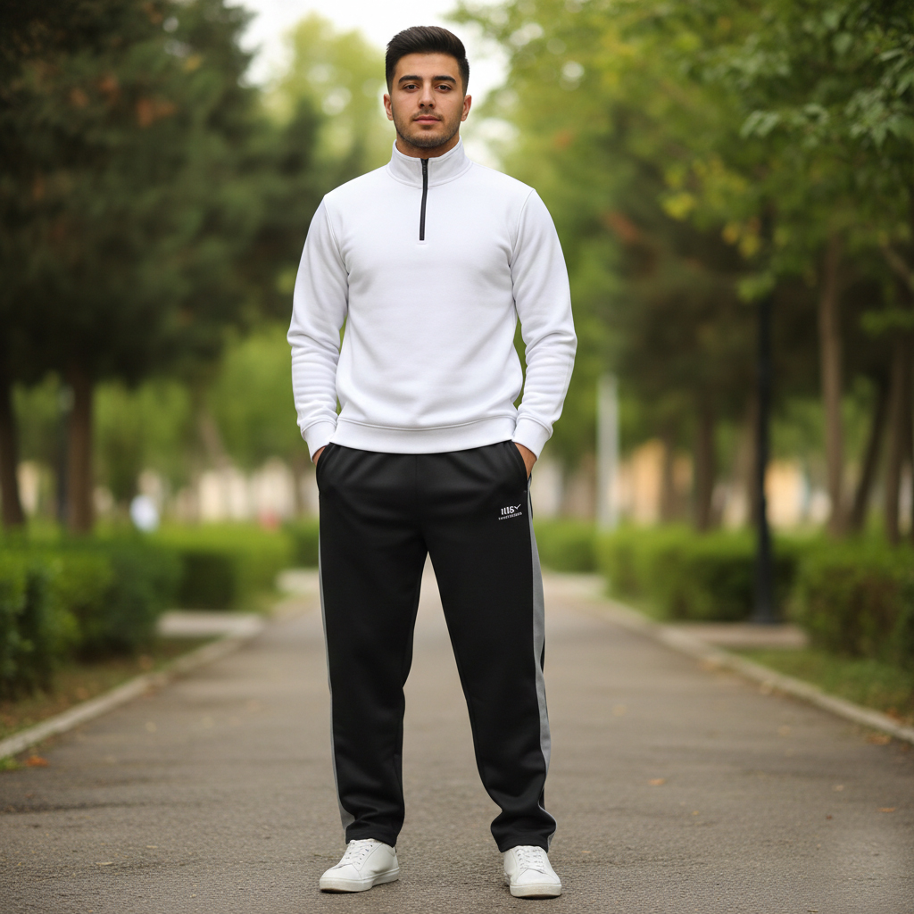 پکیج ست مردانه دورس نیم زیپ و شلوار بنگال Mehrab