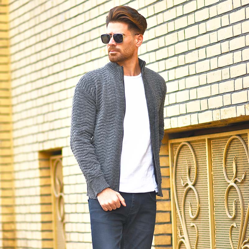 سوئیشرت بافت طوسی مردانه مدل Jenly