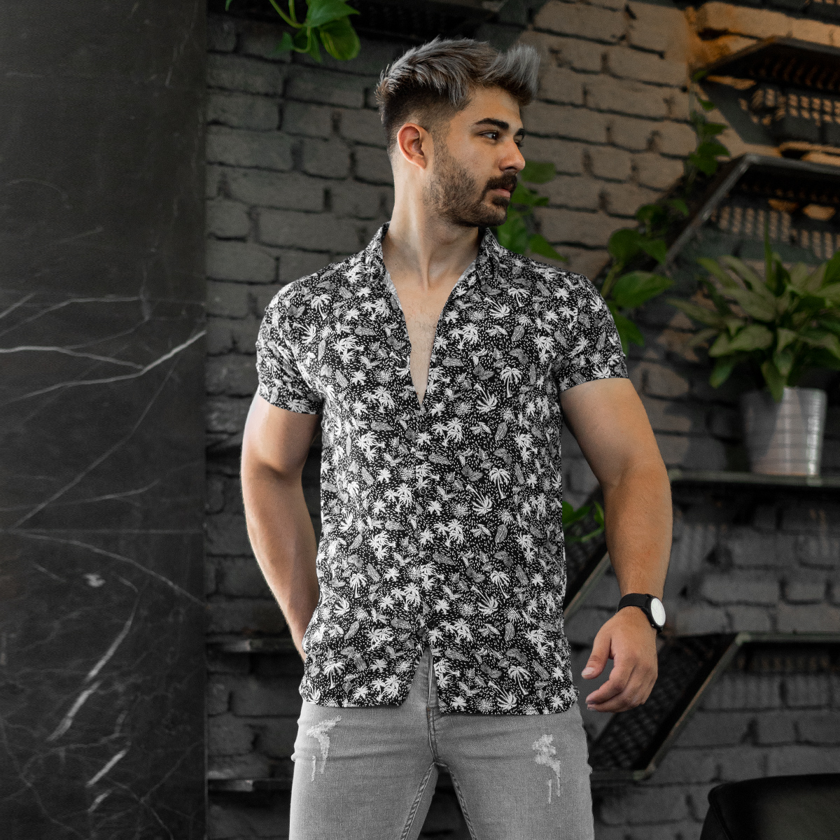 پيراهن هاوايي مردانه مدل Palm