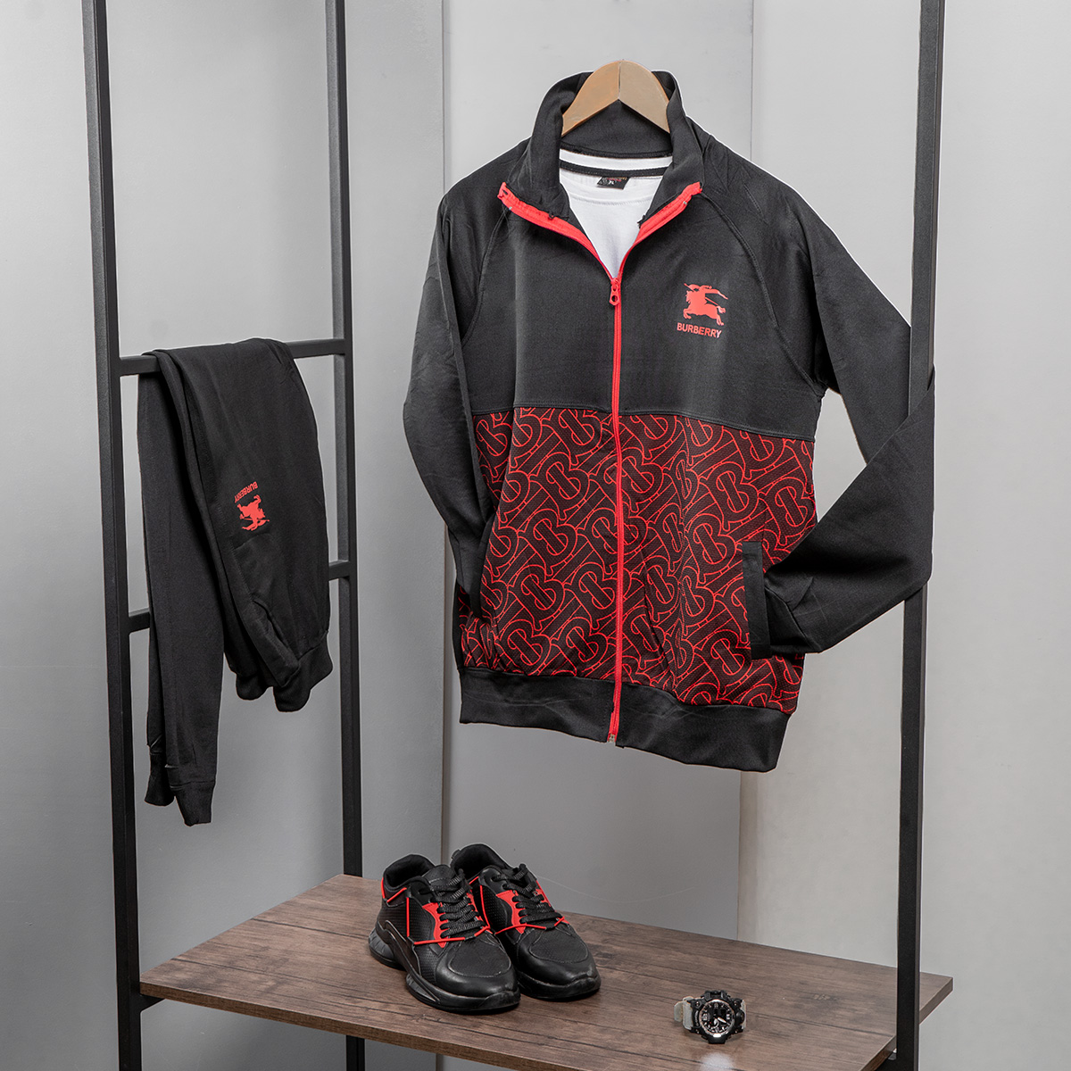 ست سوئیشرت شلوار BURBERRYمردانه مشکی قرمز مدل Arka