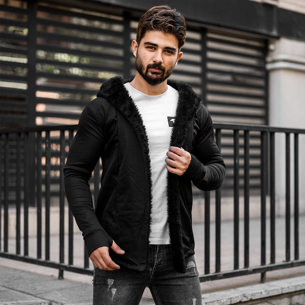 شنل مردانه خزدار مشکی مدل Farhad