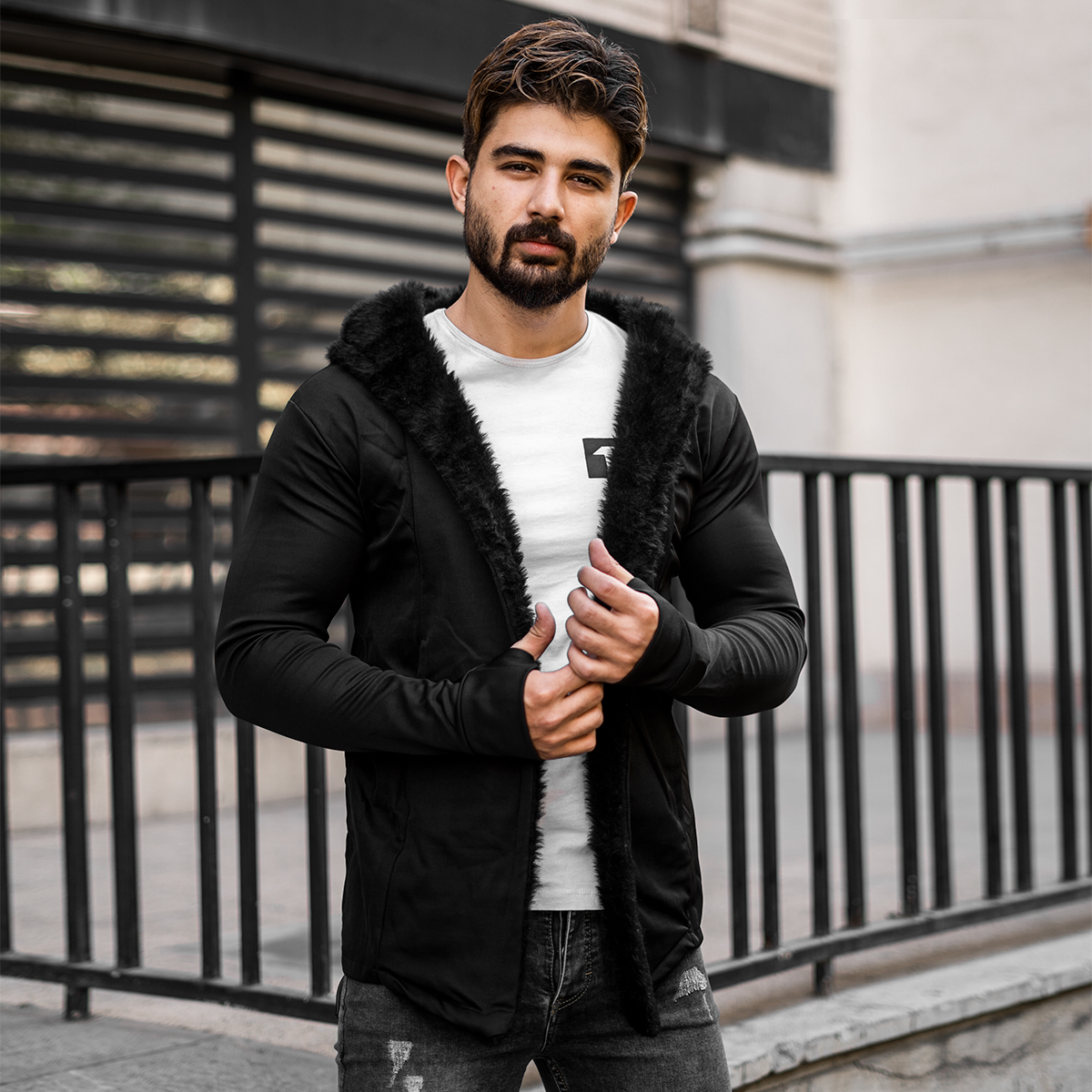 شنل مردانه خزدار مشکی مدل Farhad