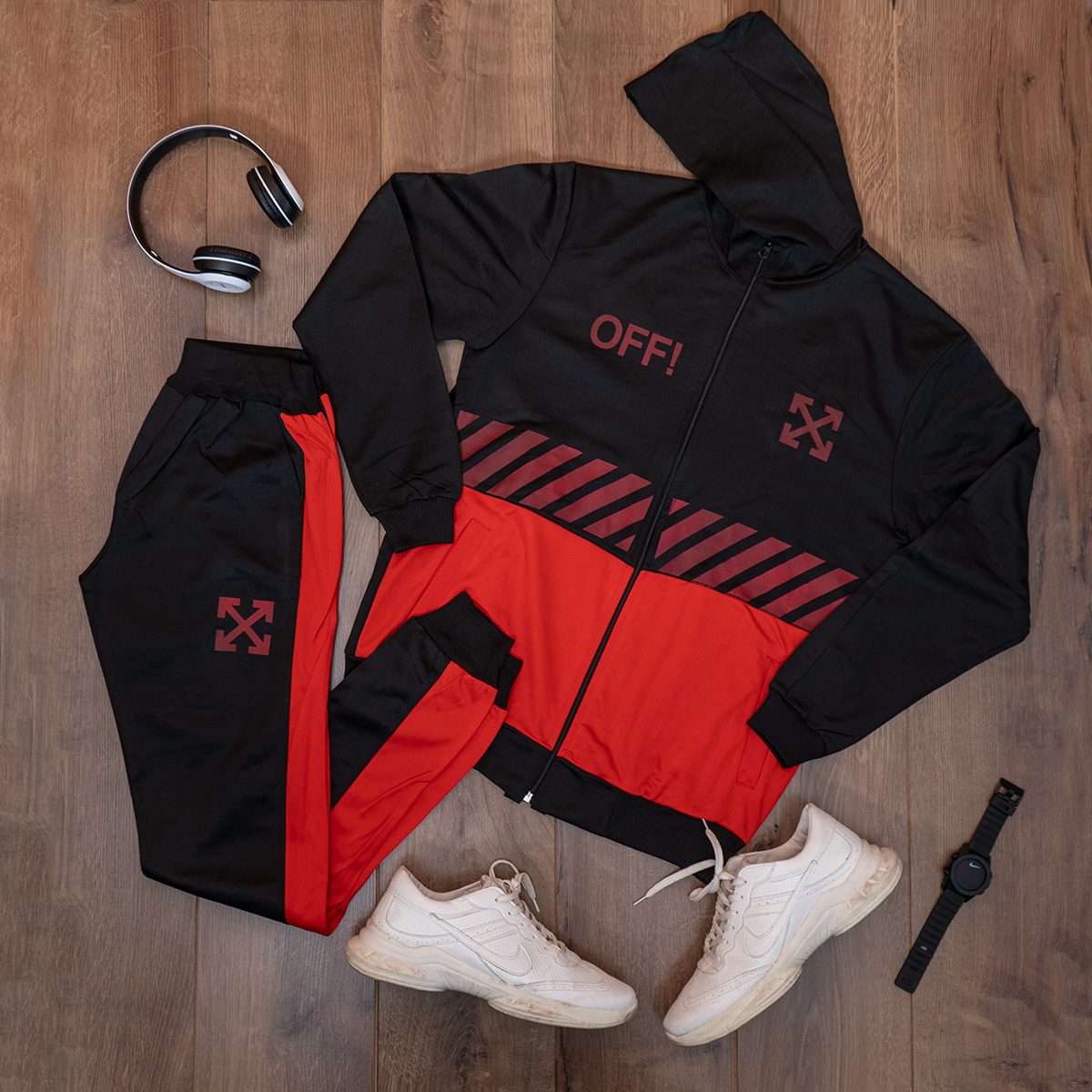 ست سوییشرت شلوار Off-Whiteمردانه مشکی قرمزمدلlako