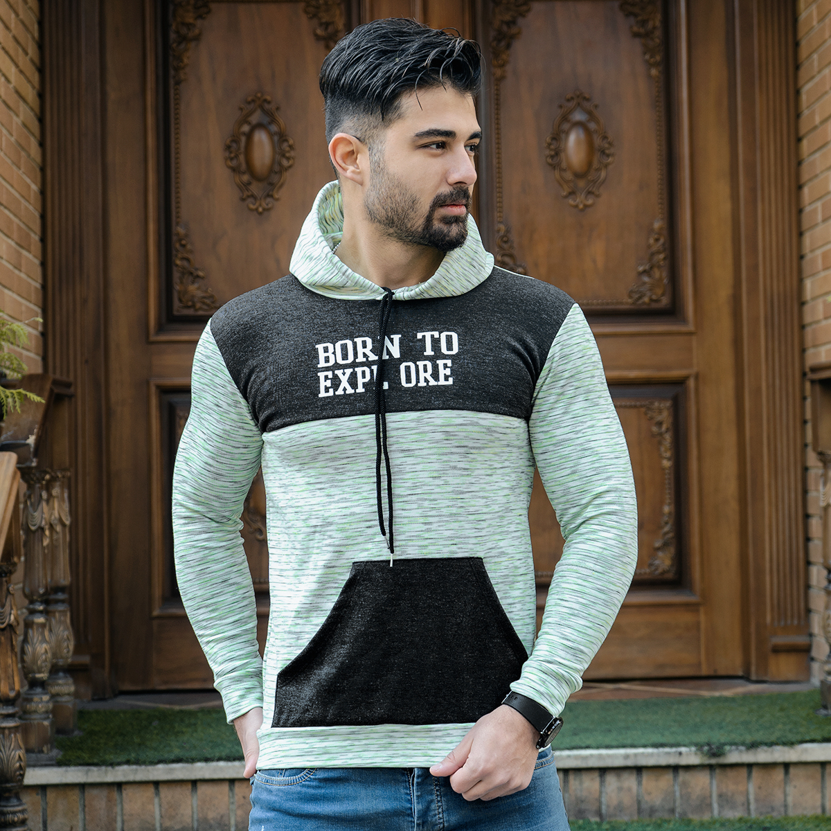 هودی رنگی دو تیکه مردانه مدل Born