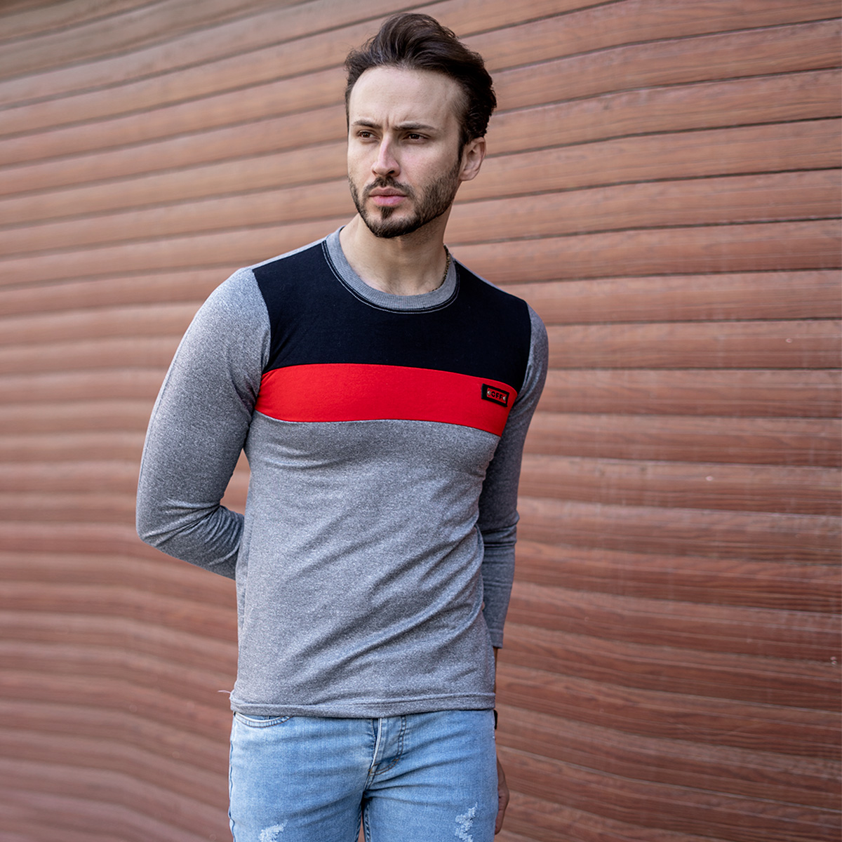 تیشرت پاییزه دوتیکه مشکی قرمز مدل Farhod