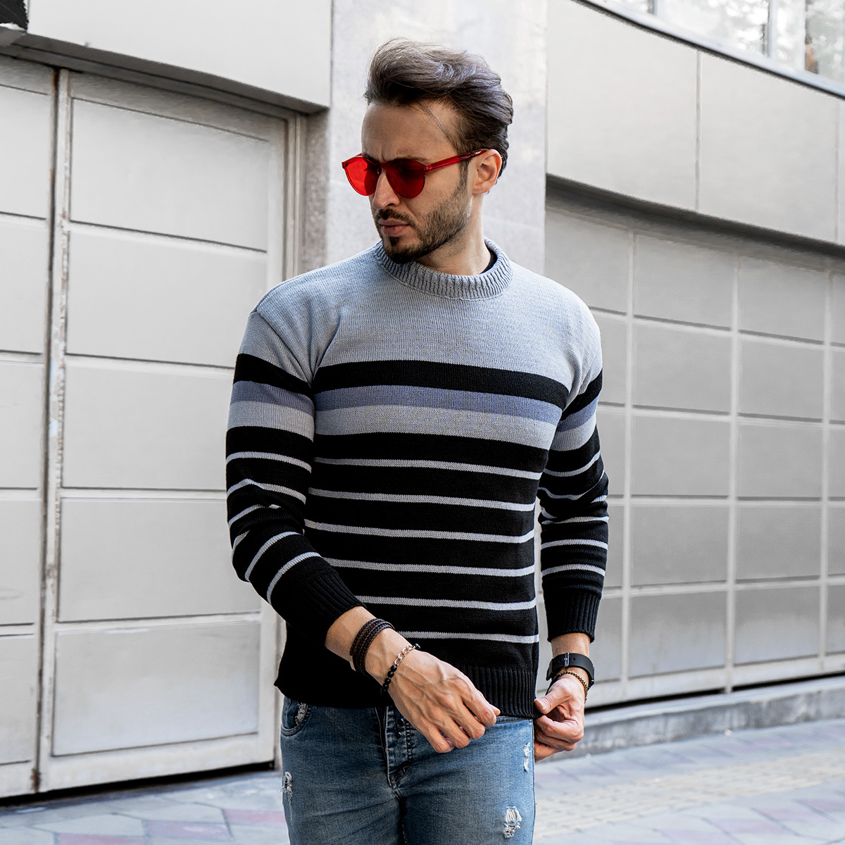 پلیور بافت مشکی طوسی مدلpoyan