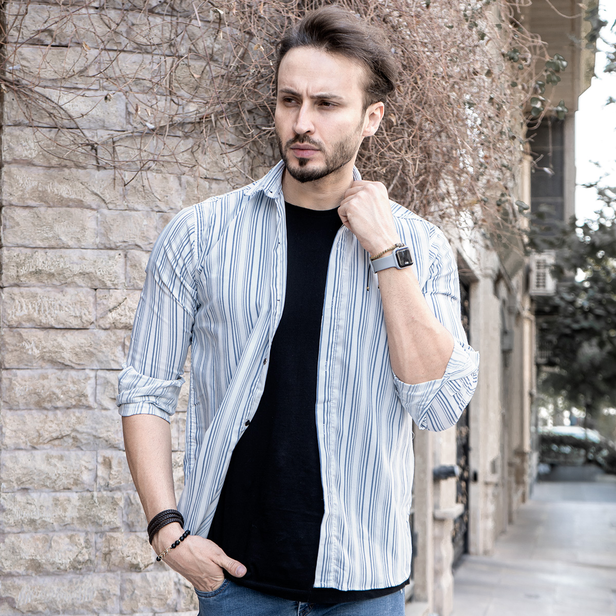 پیراهن مردانه راه راه مدل Bhf