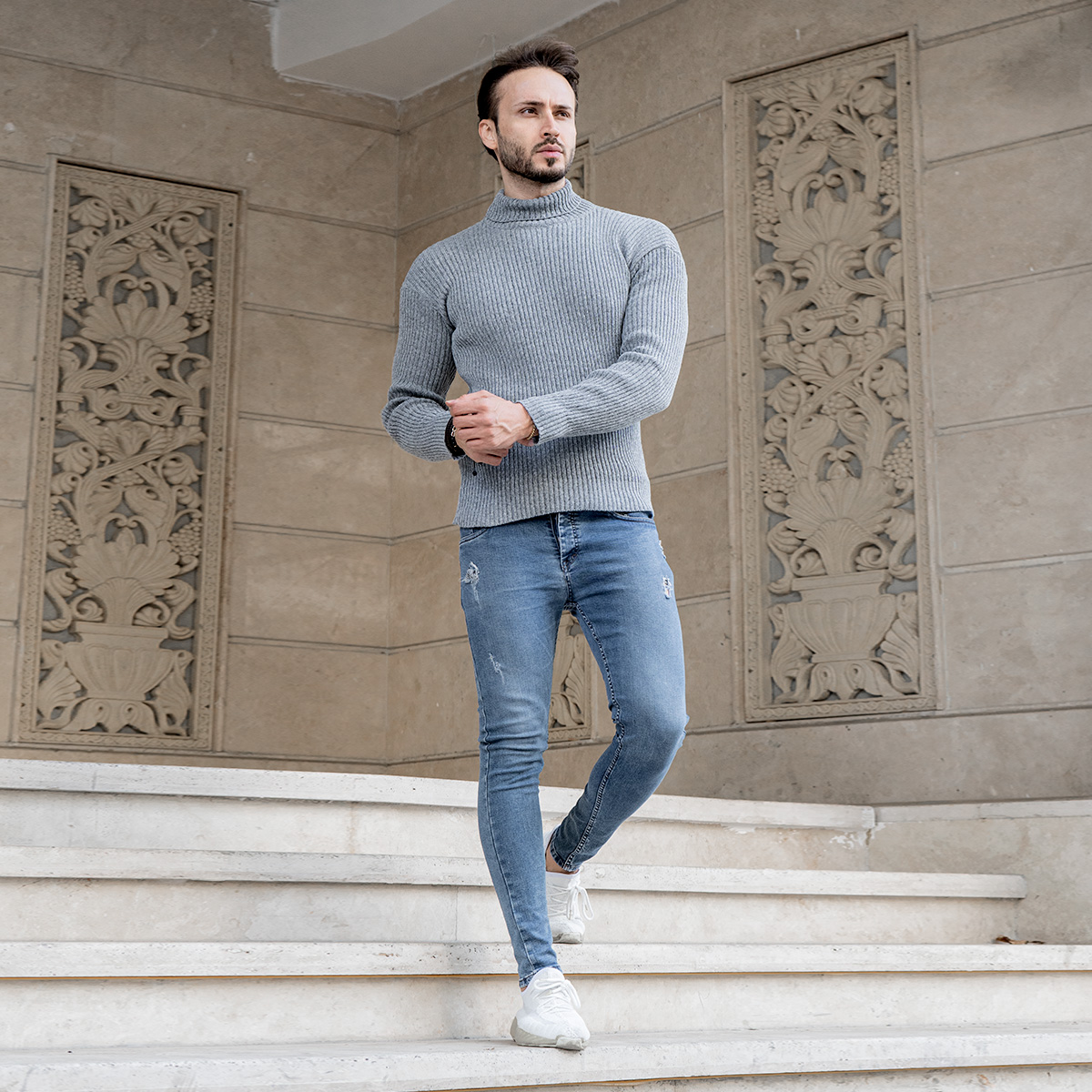 پلیور بافت یقه اسکی مردانه مدل arka