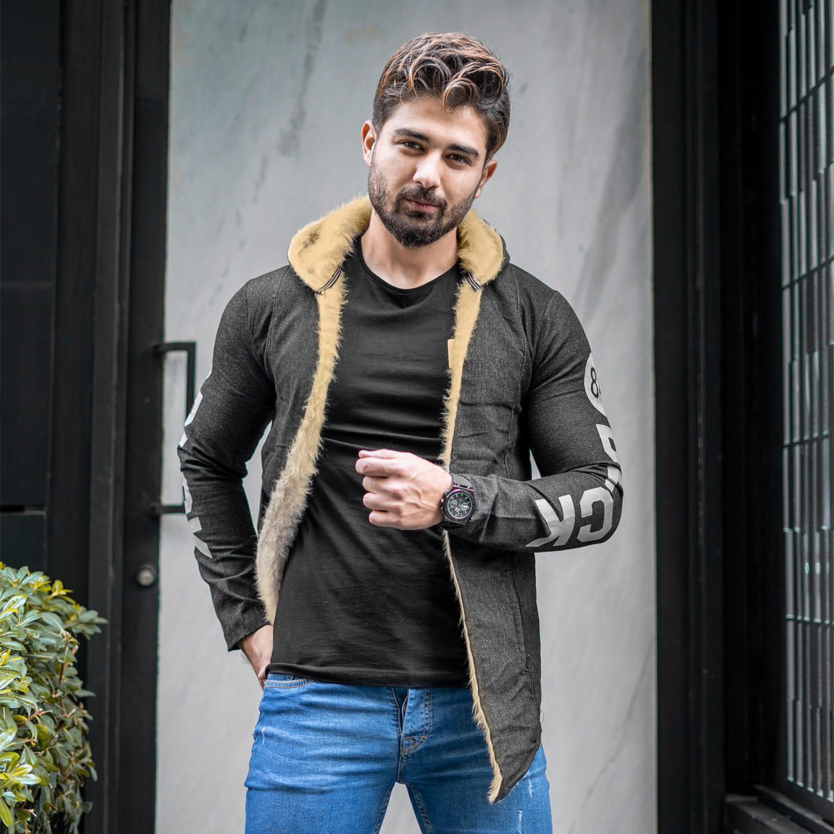 شنل مردانه خزدار ذغالی مدل Armano