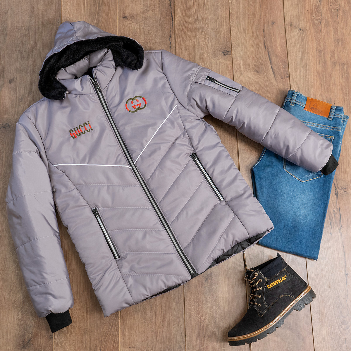 کاپشن مردانه گوچی طوسی مدل D850