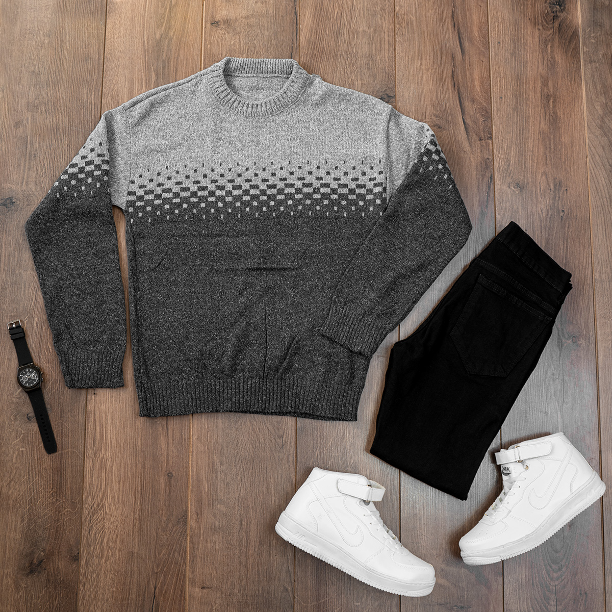 پلیور مردانه دو رنگ طوسی ذغالی مدلShatel