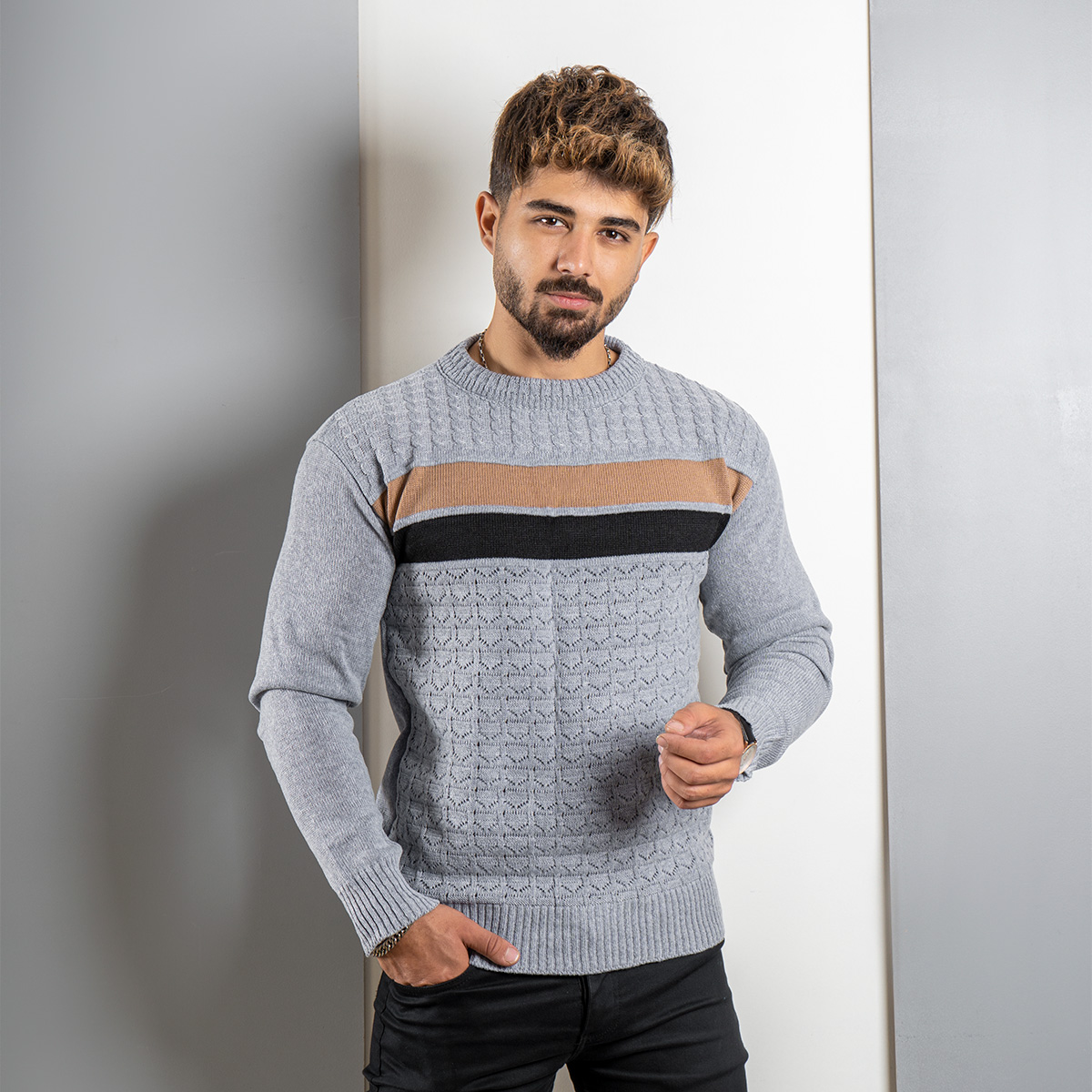 پلیور مردانه طوسی روشن (T) یقه گردمدل Ariya