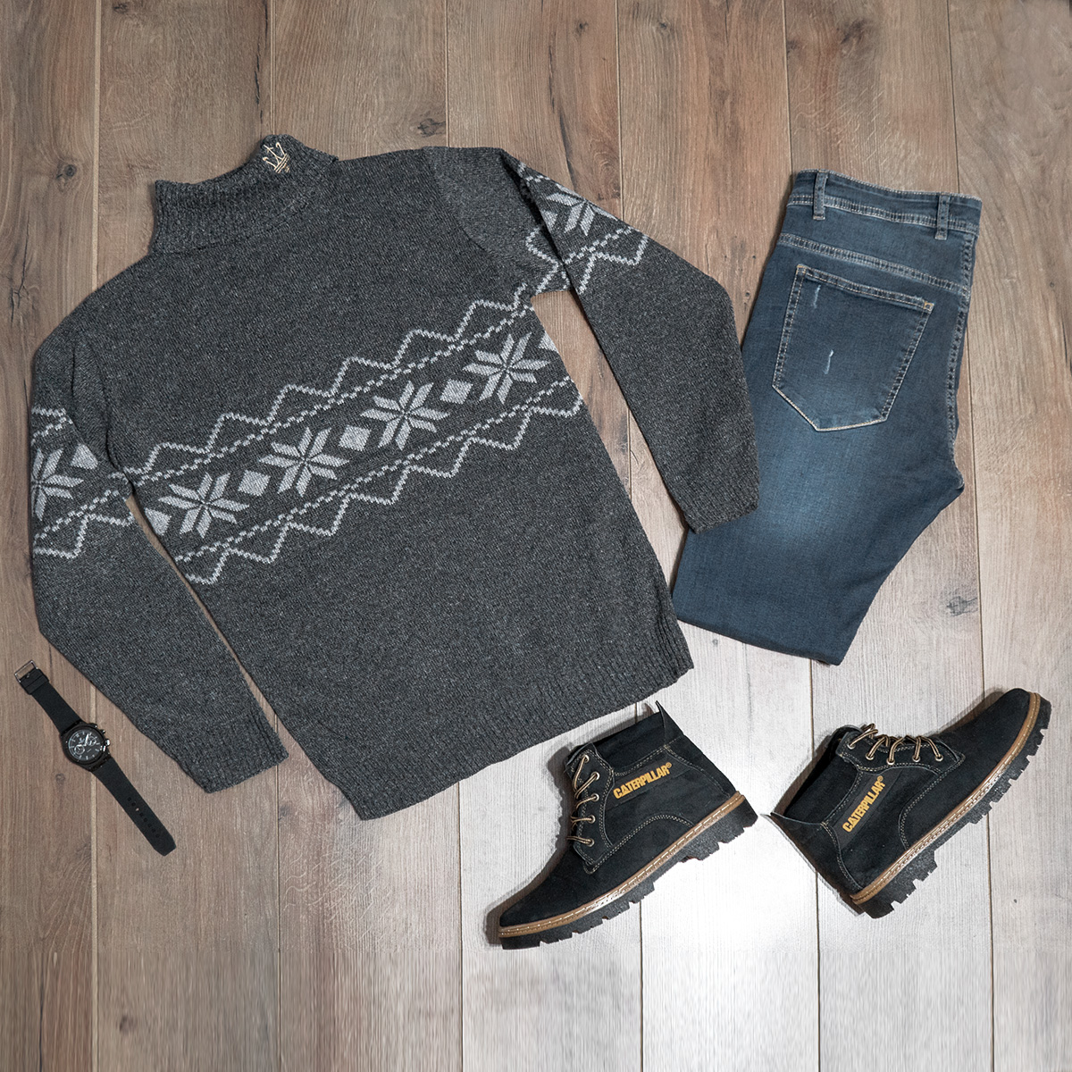 یقه اسکی مردانه ذغالی مدل Arja