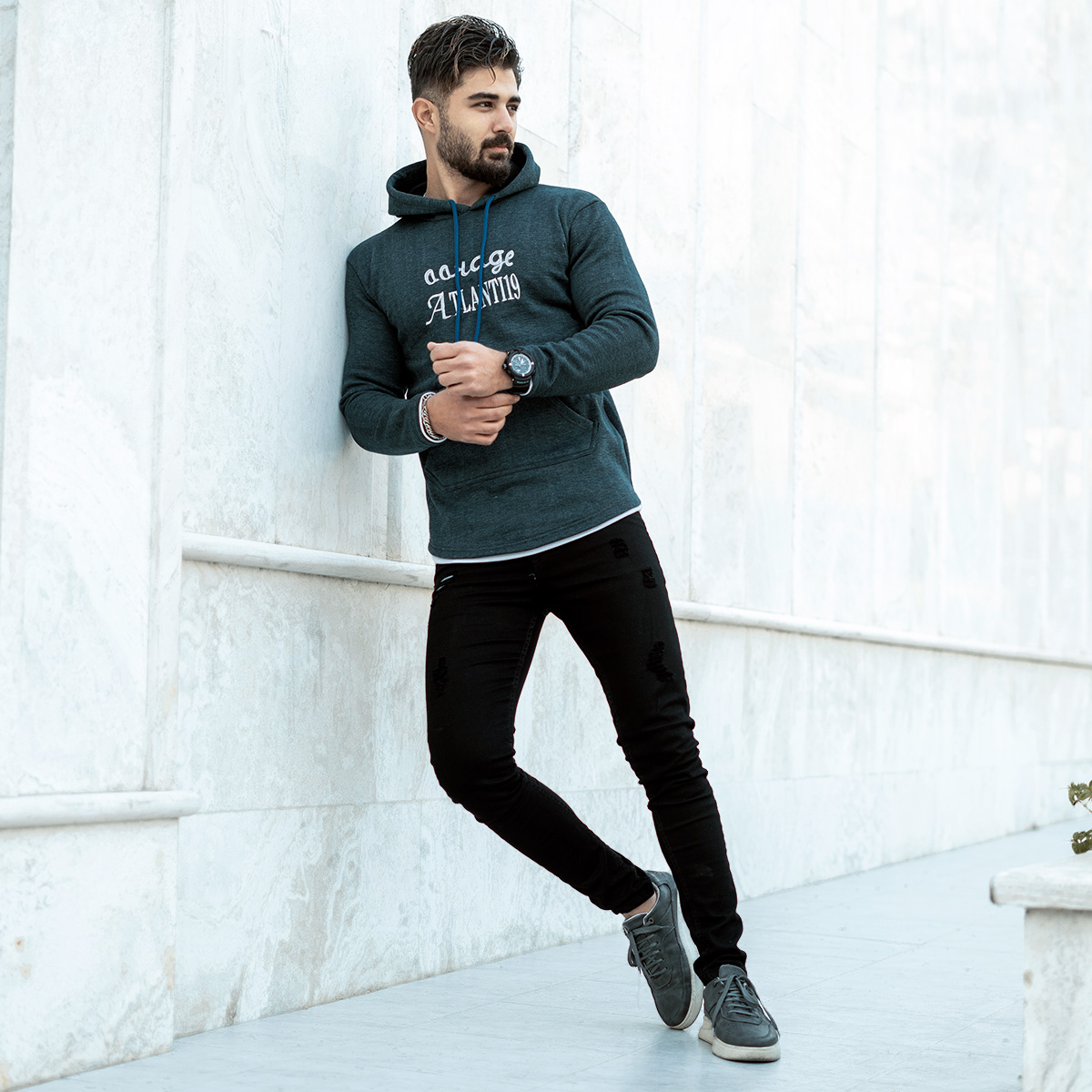 هودی سبز مردانه مدل Atlanti