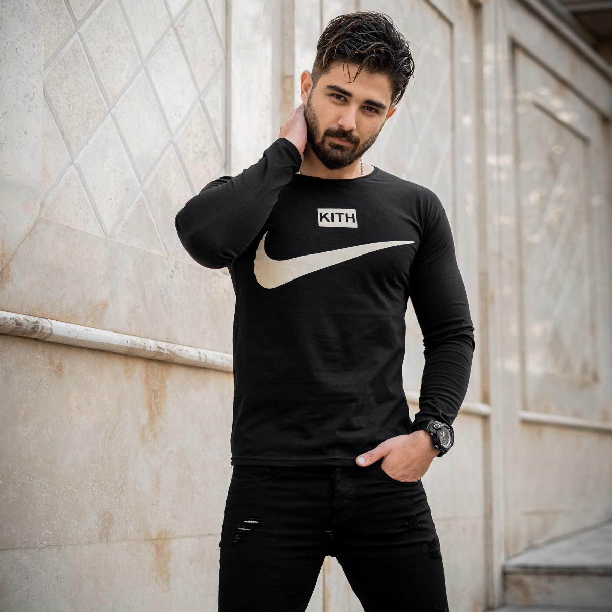 تیشرت آستین بلندمردانه Nike مشکی مدل A77