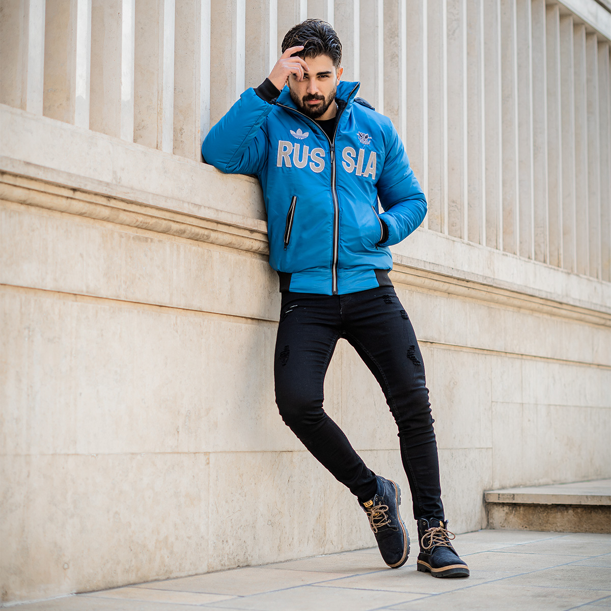 کاپشن مردانه آبی مدل Russia