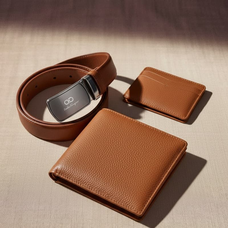 ست کیف و کمربند قهوه ای مدل M101