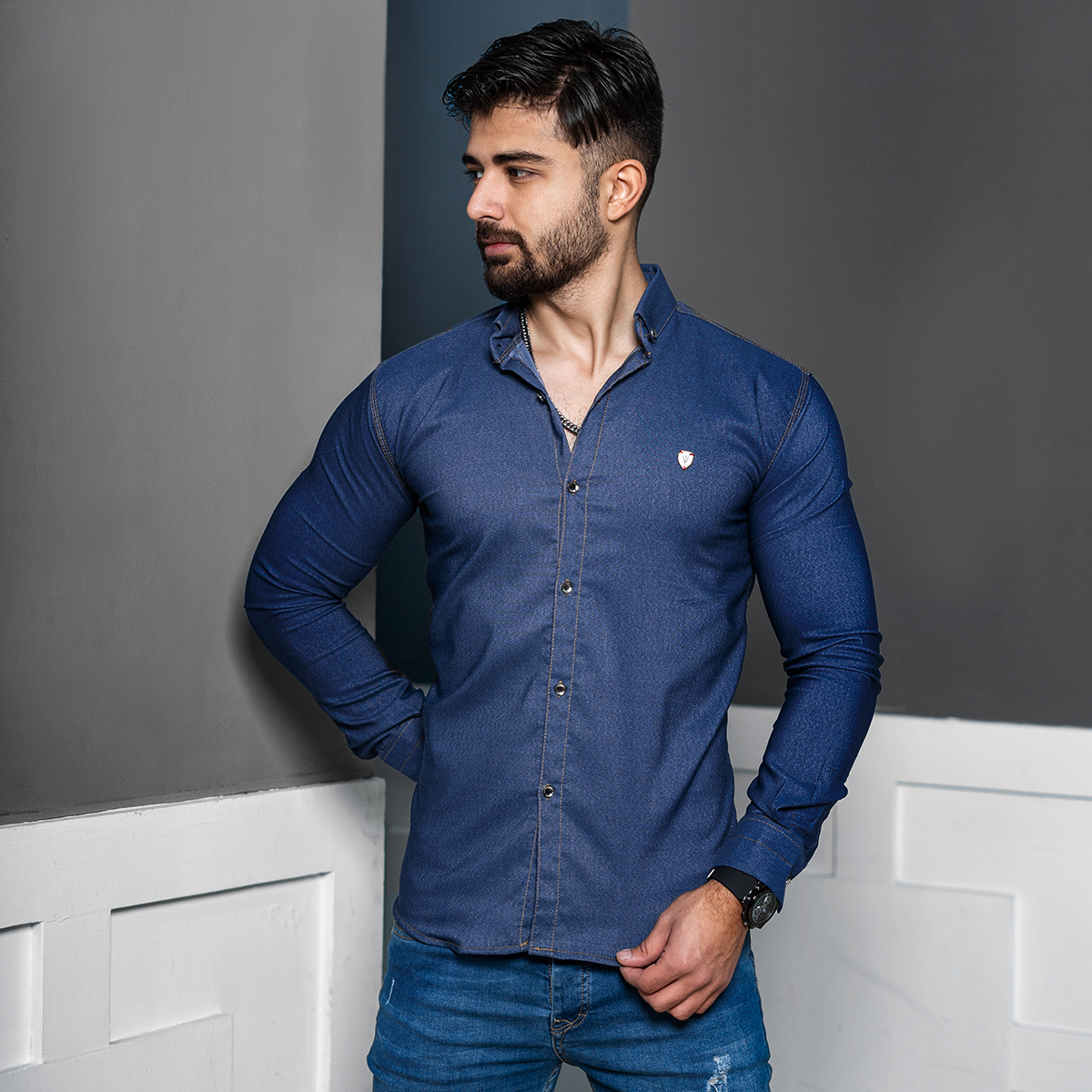 پیراهن مردانه آبی مدل Miad