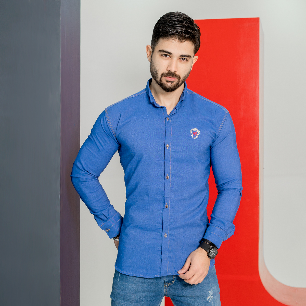 پیراهن آبی مردانه مدل Bezos