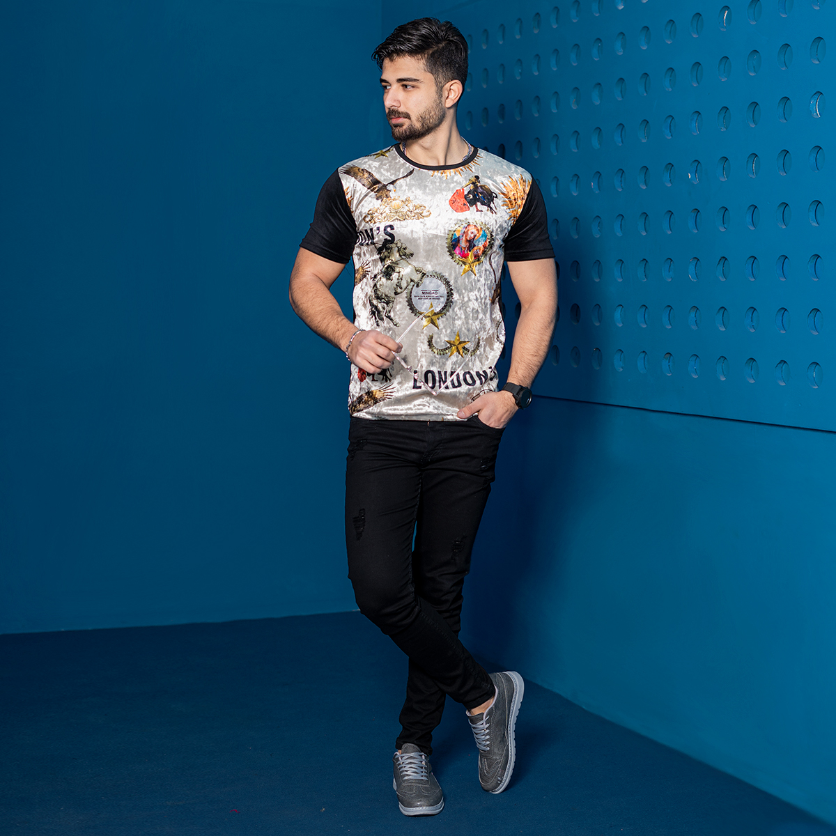 تیشرت مخملی مردانه مدل London