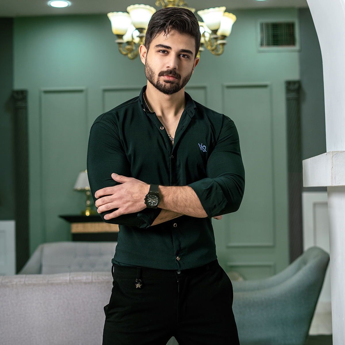 پیراهن مردانه سبز یشمی مدل VQ