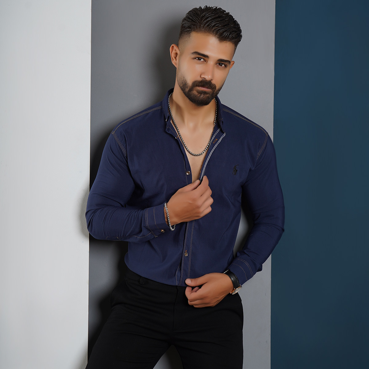 پیراهن مردانه سرمه ای مدل VQ