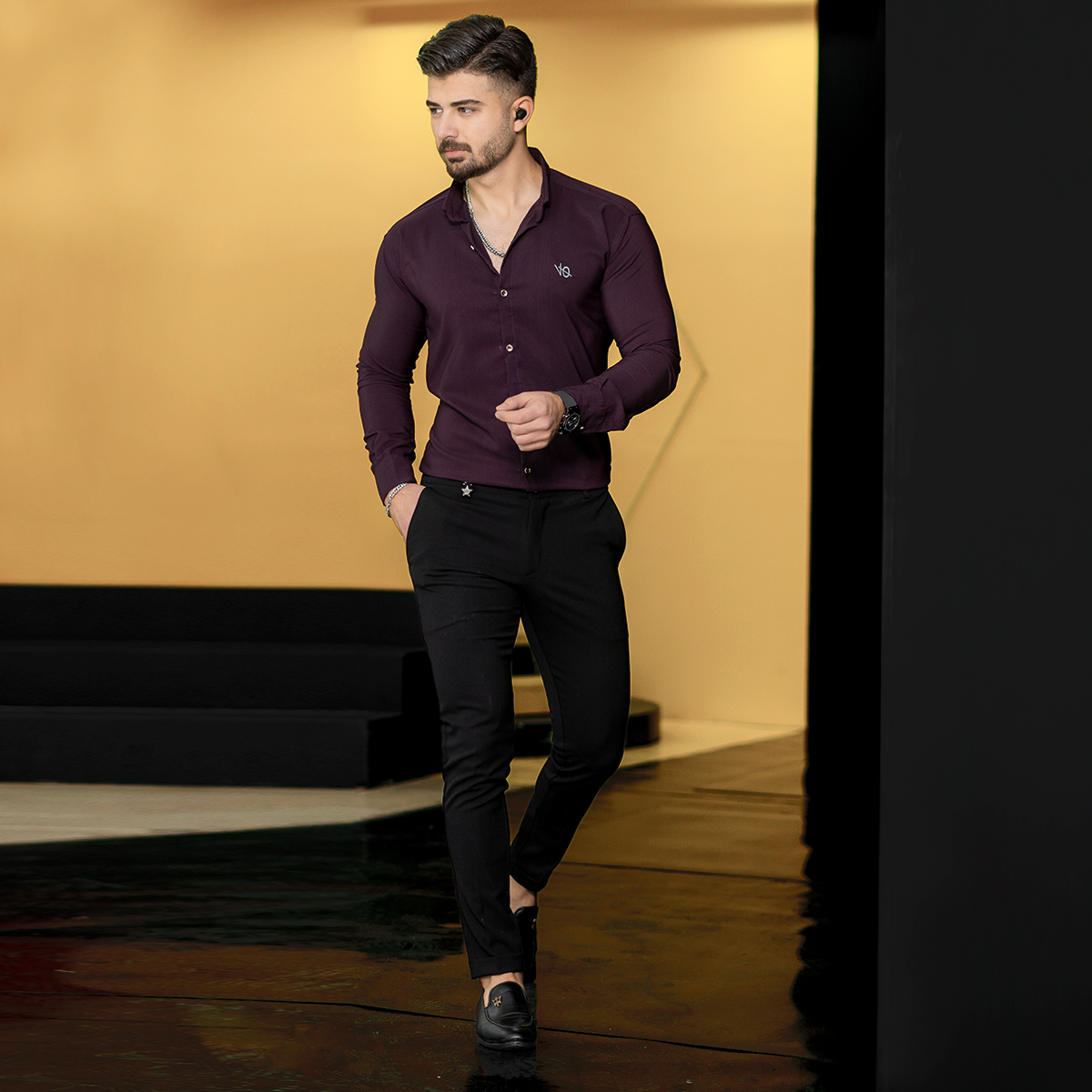 پیراهن مردانه بنفش مدل VQ