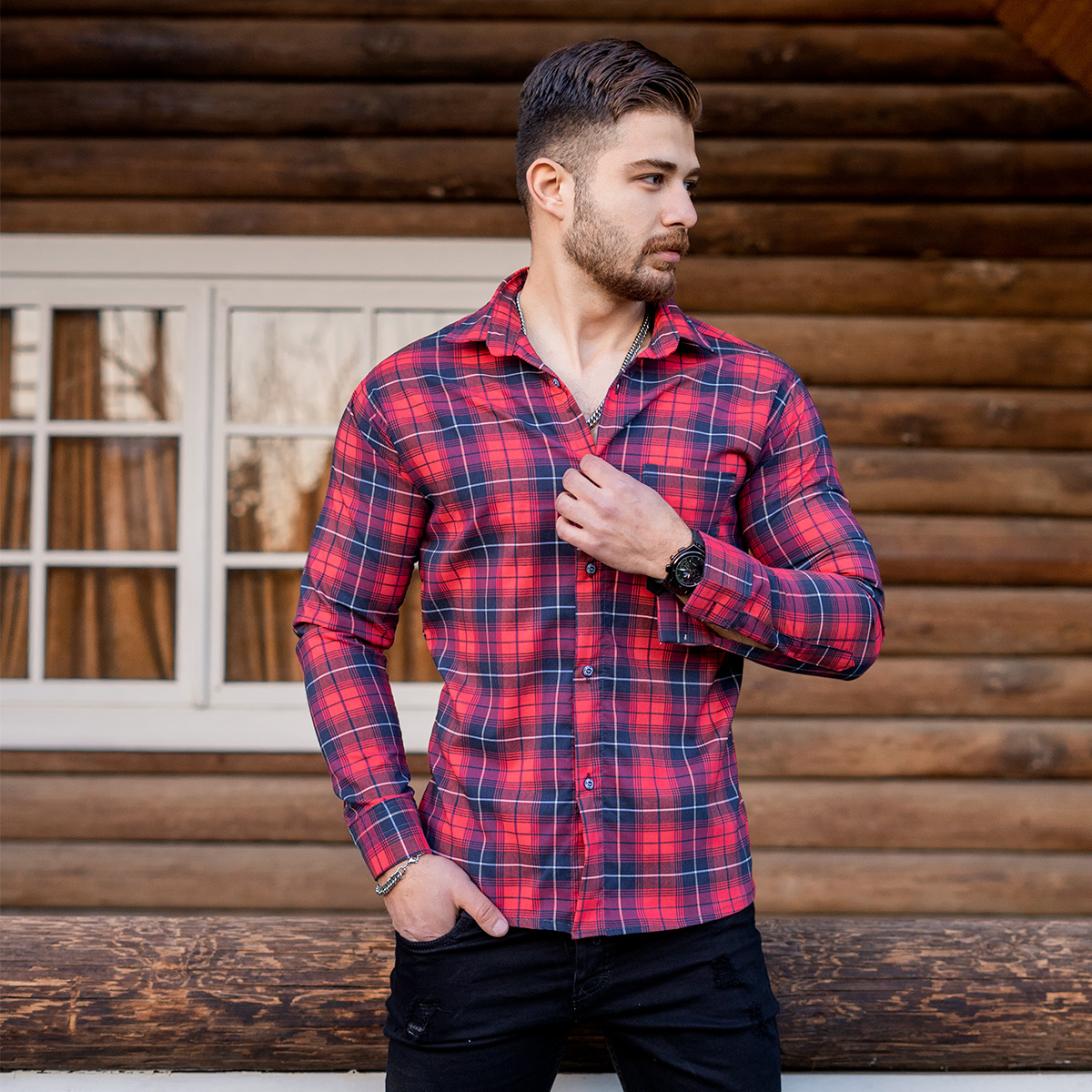 پیراهن چهارخانه قرمز مردانه مدلDivan