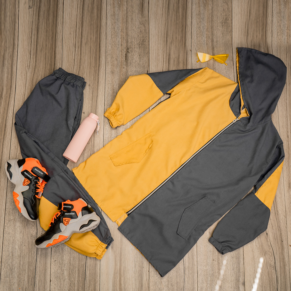 ست سوییشرت شلوار زنانه طوسی زرد مدل Tania