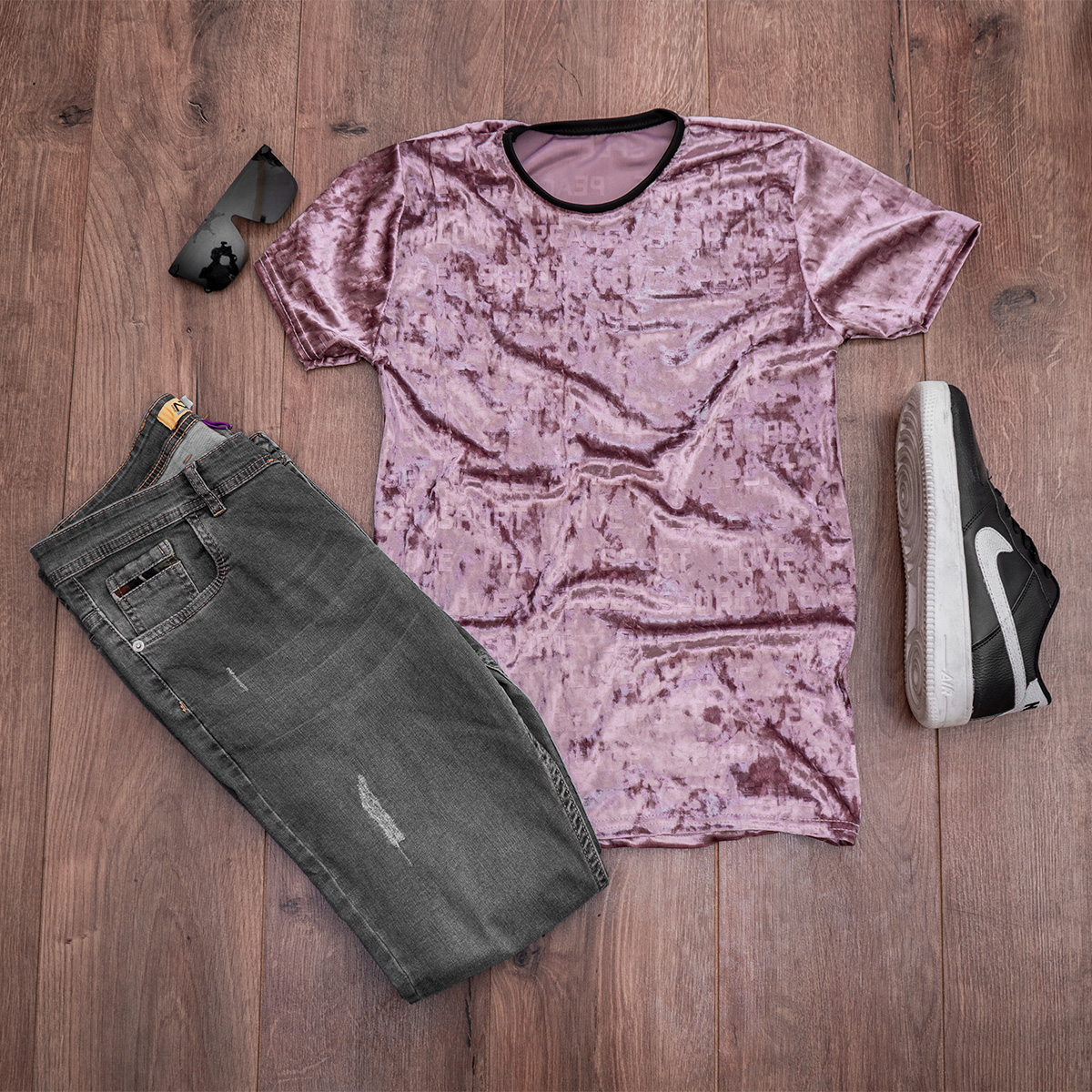 تیشرت مخمل صورتی مردانه مدل Tonis