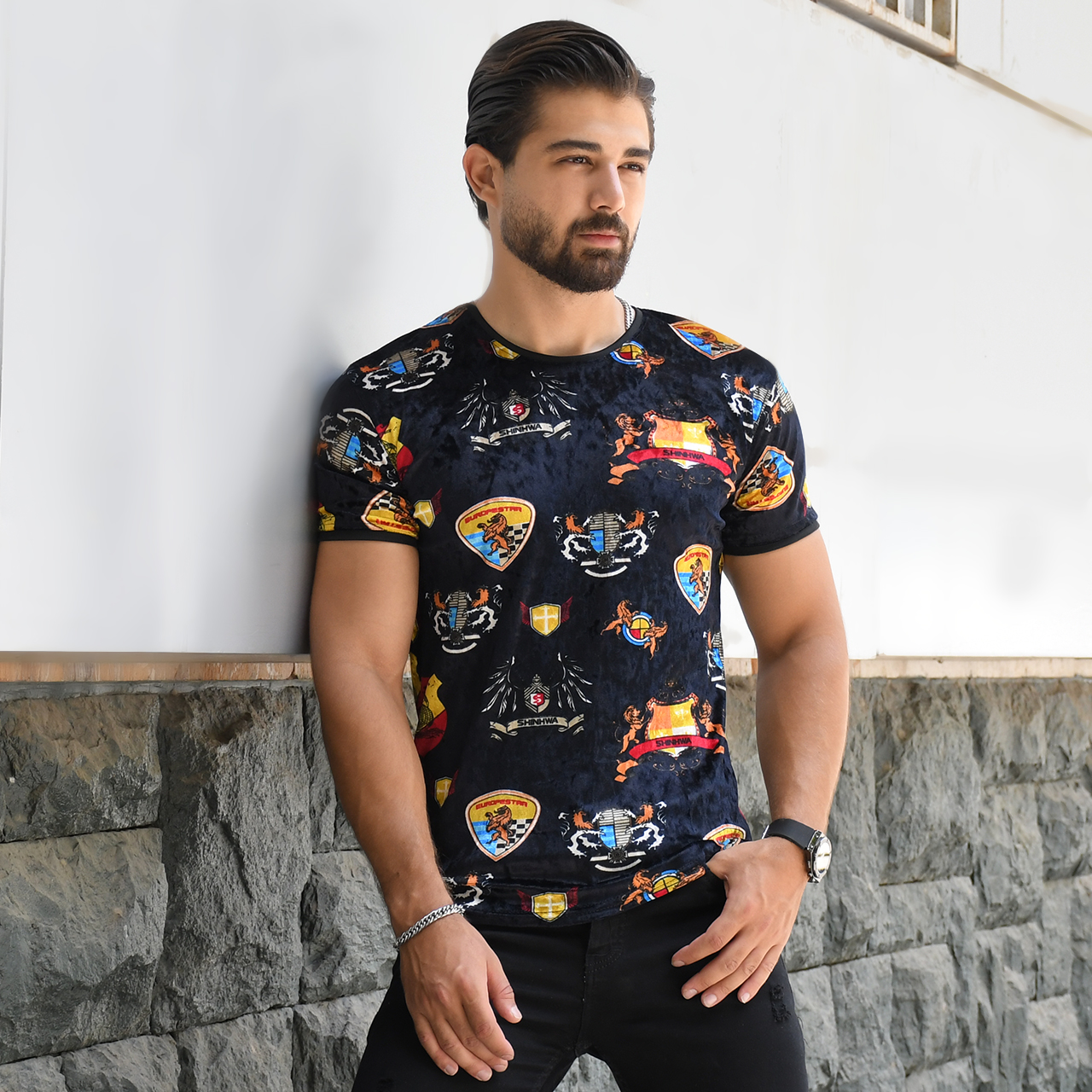 تیشرت مخمل طرحدار مردانه مدلShian