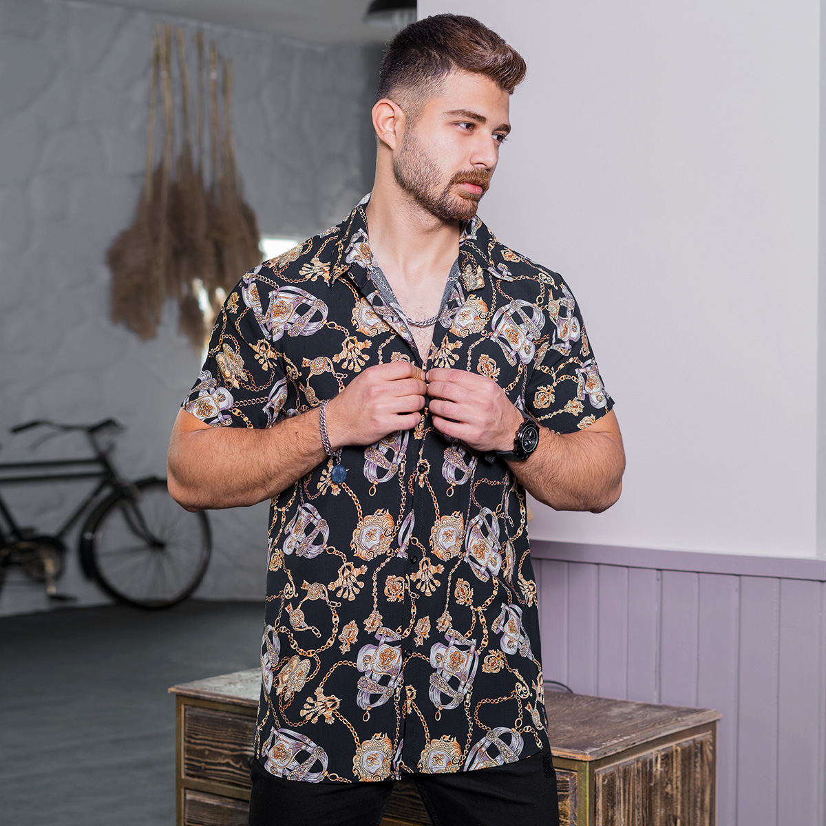 پیراهن هاوایی مردانه مدل Walo