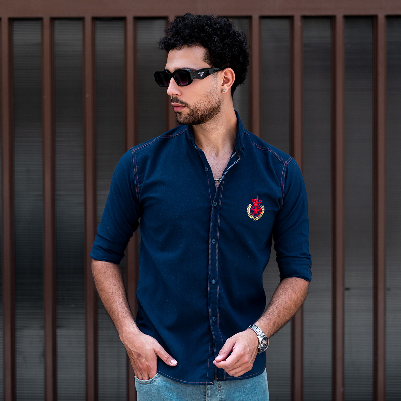 پیراهن مردانه سرمه ای مدل gabi