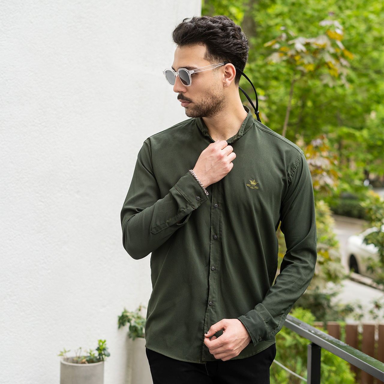 پیراهن مردانه زیتونی مدل Yazdan