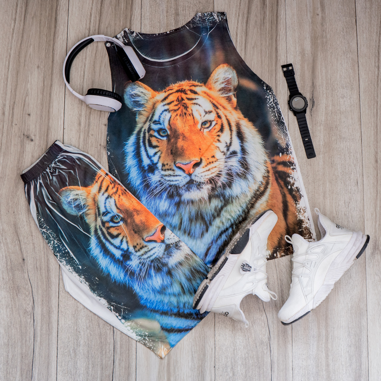 ست رکابی شلوارک طرح ببرنارنجی مردانه مدل A31