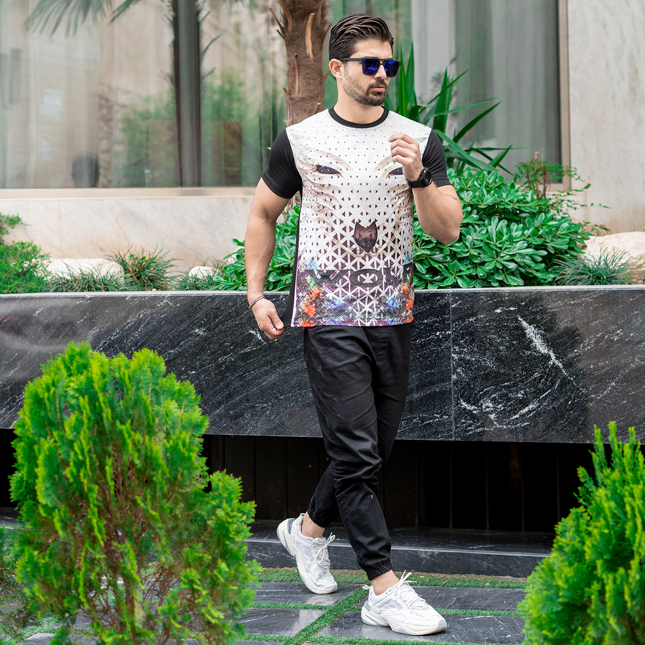 تیشرت مخمل گرگ سفید مردانه مدلL106