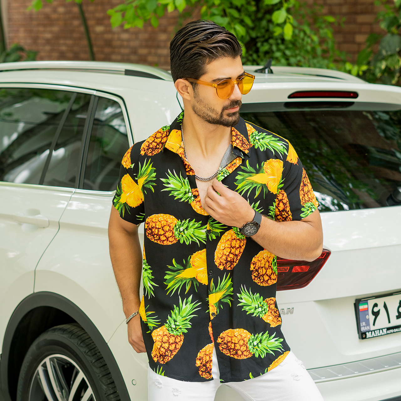 پیراهن هاوایی مردانه طرح آناناس مدل P10