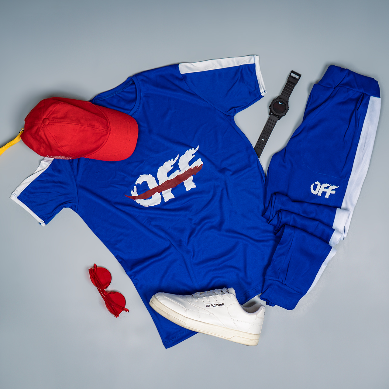 ست تیشرت شلوار off آبی مردانه مدل O77