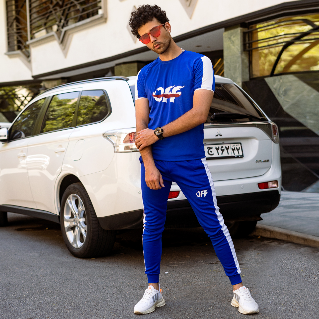 ست تیشرت شلوار off آبی مردانه مدل O77