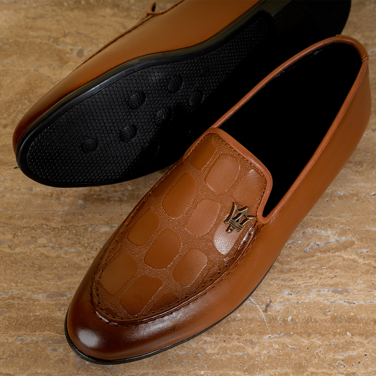 کفش کالج مازراتی عسلی طرحدار مردانه مدل Amit