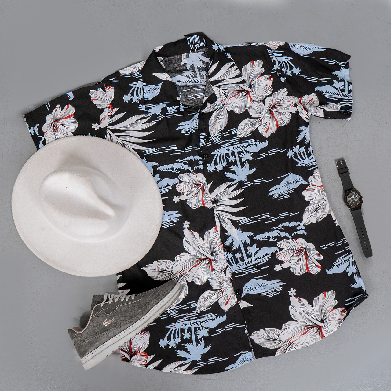 پیراهن هاوایی مردانه طرح گل آبی مدل Panin