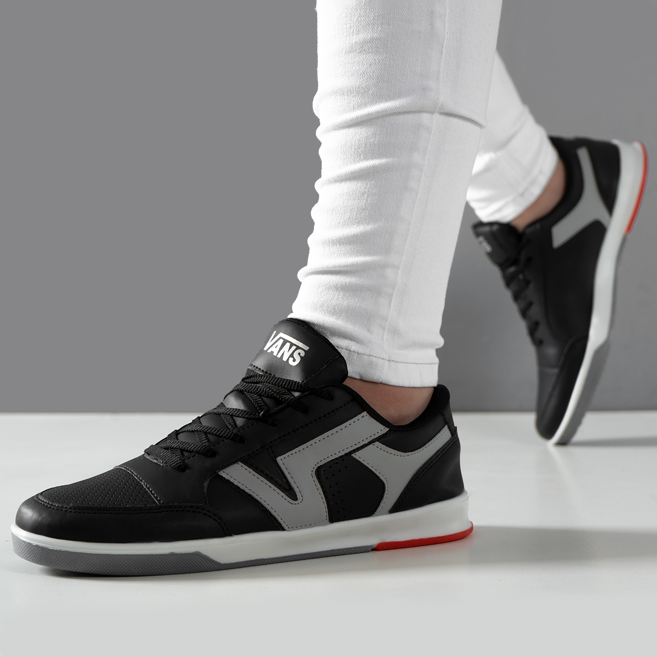 کفش تخت مردانه مشکی طوسی مدل Weto