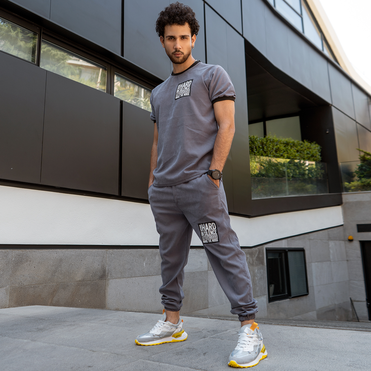 ست تیشرت شلوار مردانه طوسی مدل Lota