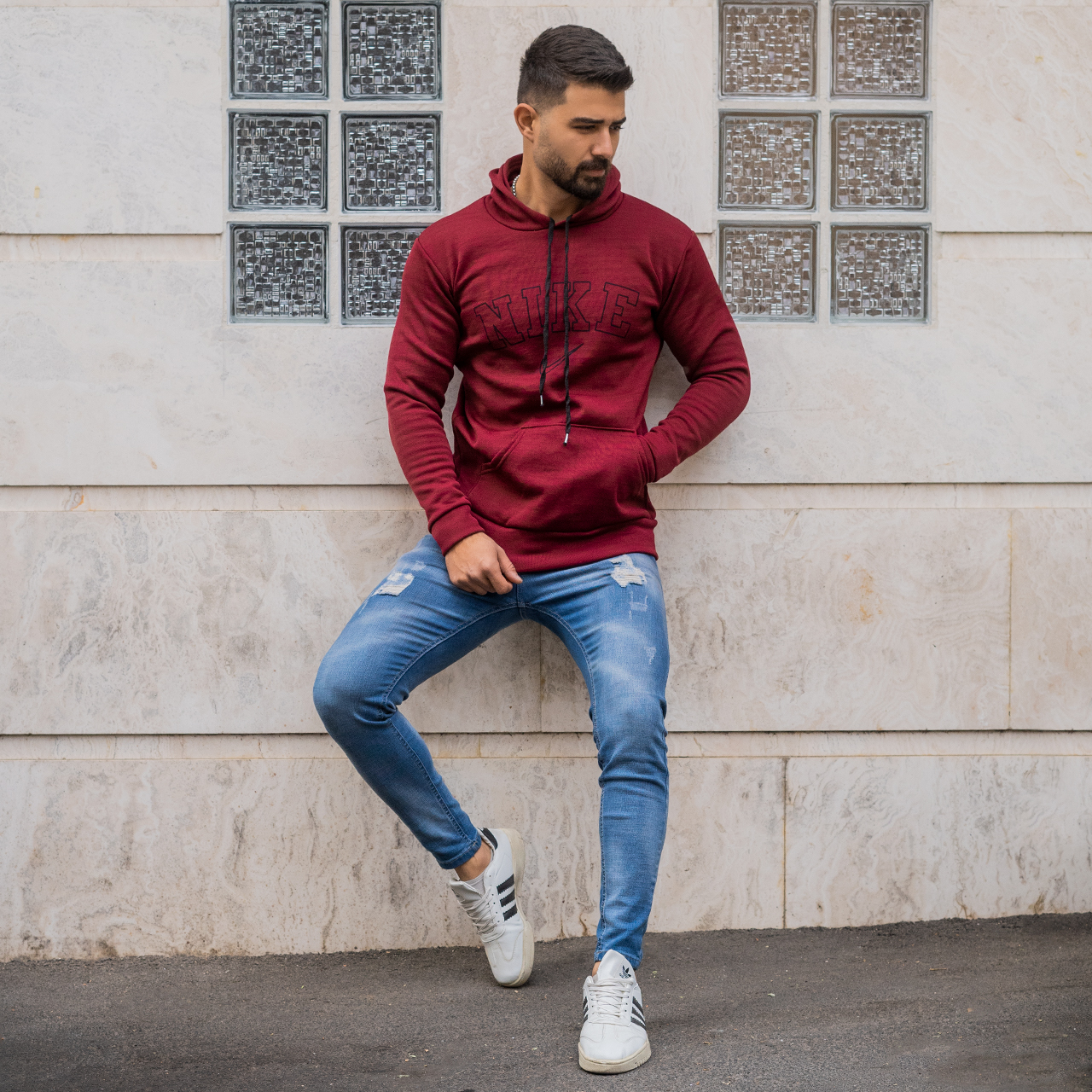 هودی مردانه نایک زرشکی مدل TEMPA