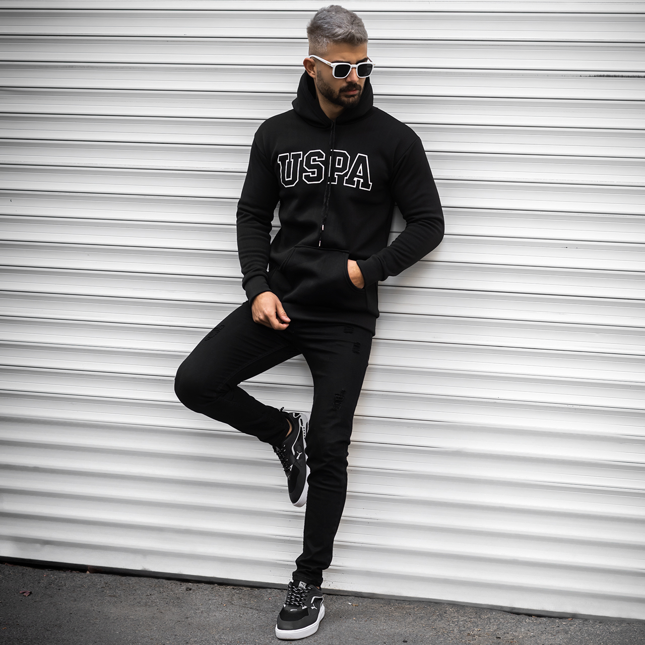 هودی مردانه USPA مشکی مدل Sarmad