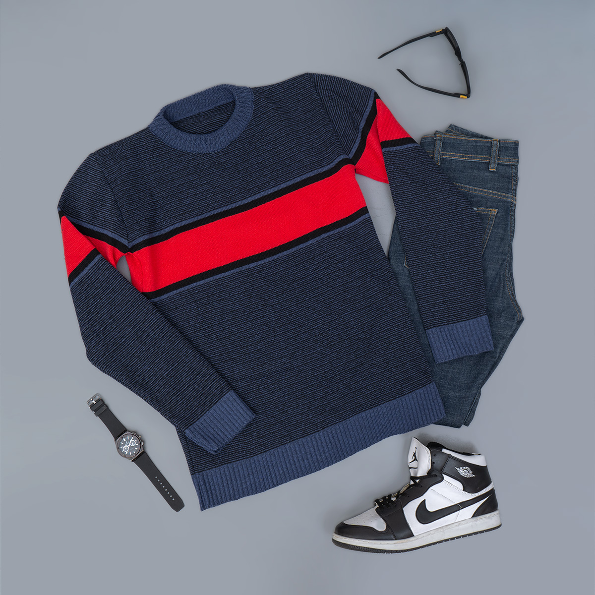 پلیور مردانه قرمز- سرمه ای مدل Madis