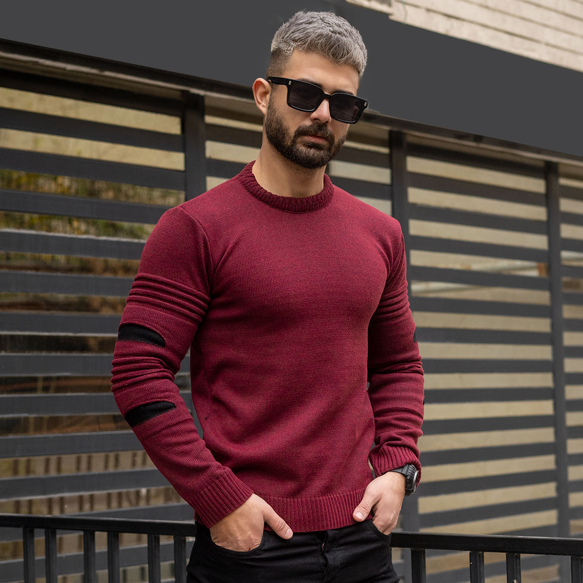 پلیور زاپ دار مردانه زرشکی مشکی مدل solan