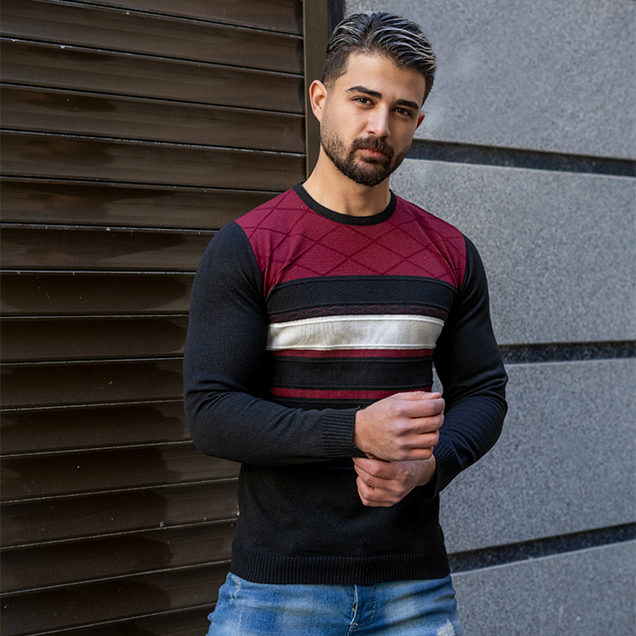 پلیور مردانه راه راه قرمز مدل Maron