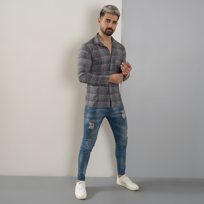 پیراهن مردانه طوسی تیره صورتی مدل ahora